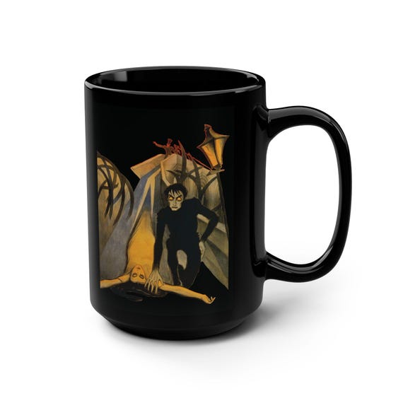 Dr. Caligari, Black 15oz Ceramic Mug, German Expressionist Cinema, 1920 Silent Horror Film Poster