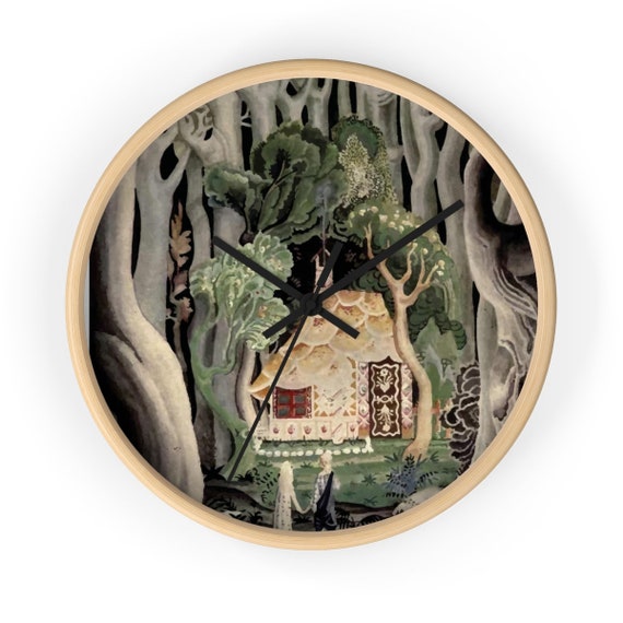 Gingerbread House, 10" Wall Clock, Vintage, Art Deco, Antique Watercolor, Hansel & Gretel, 1921