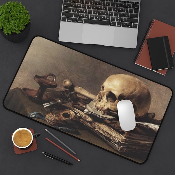 Skull Looking Left Desk Mat, Vanitas Still Life