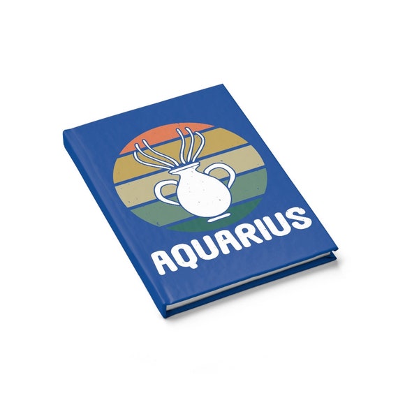 Aquarius Hardcover Journal, Ruled Line, Retro Vintage Style, Zodiac Sign, Astrology Gift