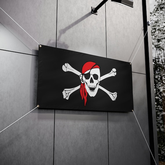 Outdoor Vinyl Banner, 48"x24", Skull & Crossbones, 48"x24" Outdoor Vinyl Banner. Pirate Flag, Jolly Roger