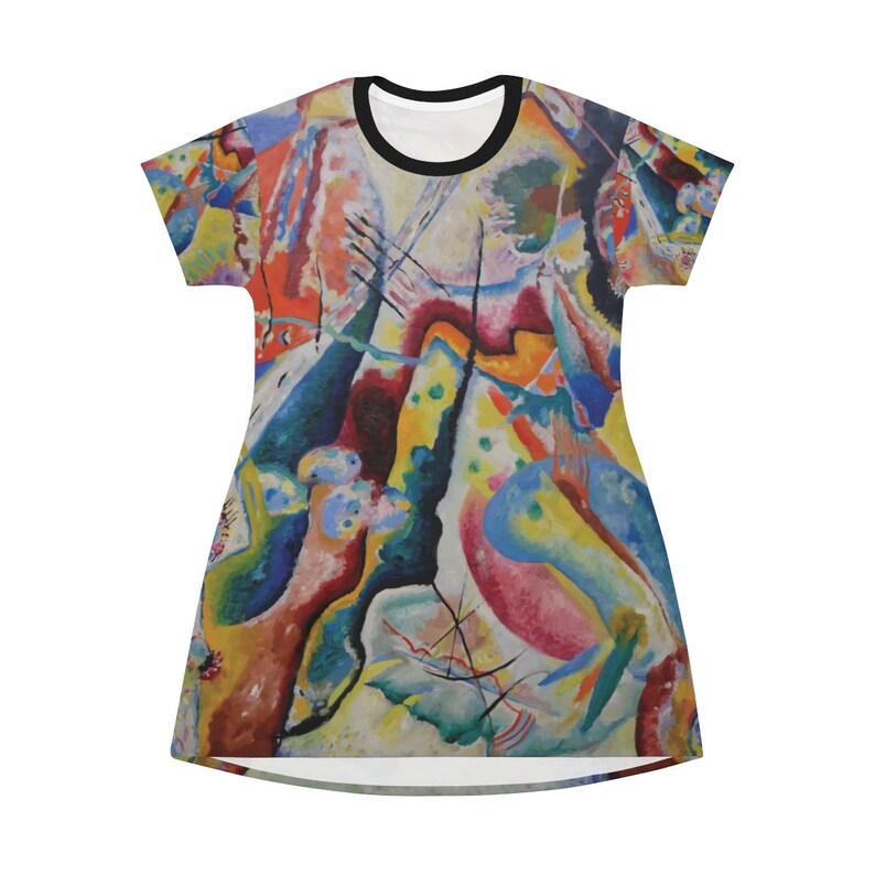 Long T-shirt AOP T-shirt Dress Comfy Sleep Shirt Long Flared Top Wassily Kandinsky Abstract Painting Red Chalkboard
