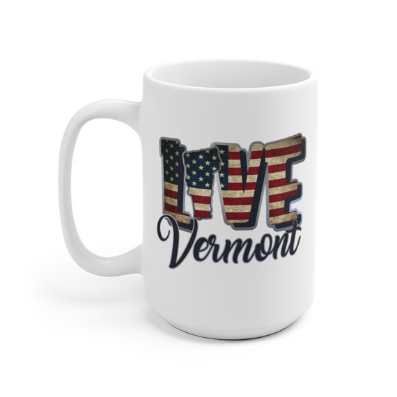 I Love Vermont, Large White Ceramic Mug, Vintage Retro Flag, Patriotic, Patriotism, United States, Coffee, Tea