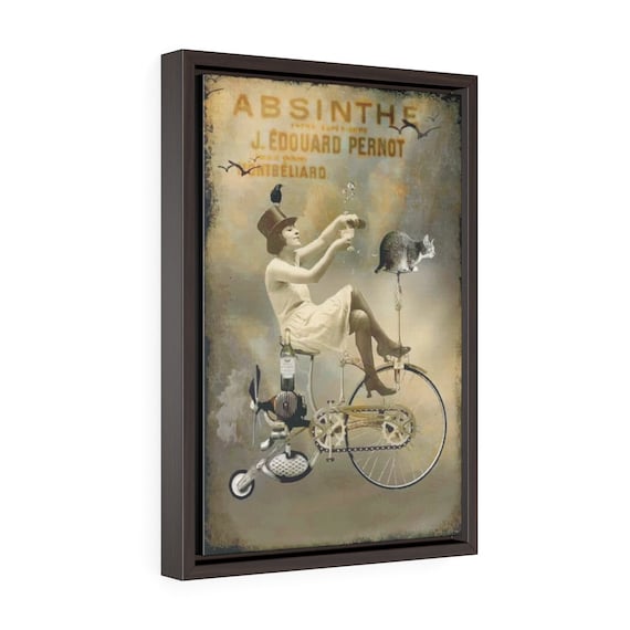 Riding High, 12"x18" Framed Canvas Print, Vintage Surreal Absinthe Advertisement, Circa 1920, Room Decor