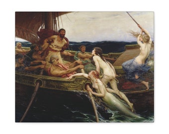 Ulysses And The Sirens, Canvas Print, Herbert James Draper, The Odyssey, Epic Poem, Homer, Odysseus, Temptation, Primal Urges, Mythology