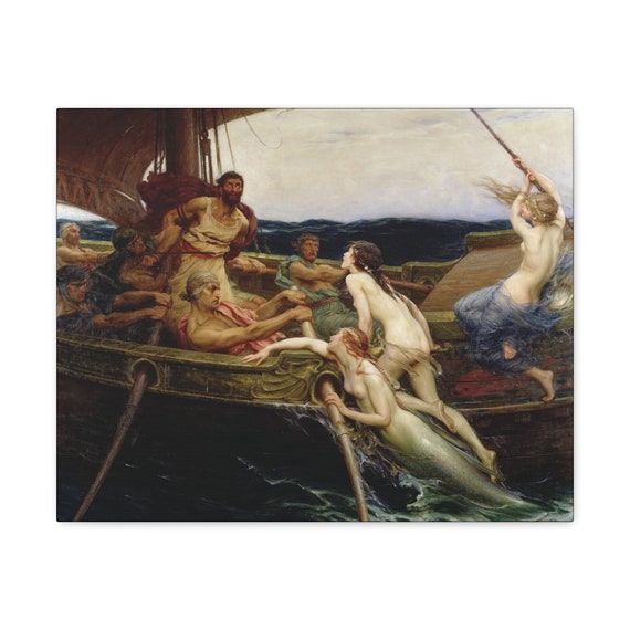 Ulysses And The Sirens, Canvas Print, Herbert James Draper, The Odyssey, Epic Poem, Homer, Odysseus, Temptation, Primal Urges, Mythology