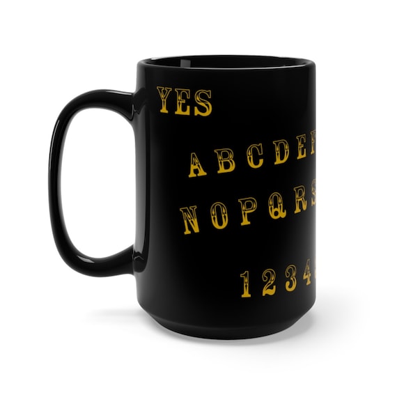 Gold Letter Ouija Board 15oz Black Ceramic Mug