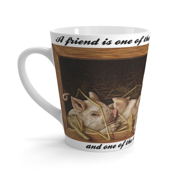 Piglet Friends Latte Mug, From 19th Century Greeting Card, Friendship, Best Friends