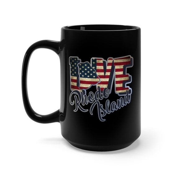 I Love Rhode Island, Large Black Ceramic Mug, Vintage Retro Flag, Patriotic, Patriotism, United States, Coffee, Tea