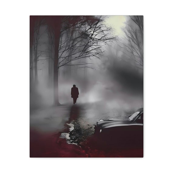 Blood Trail, 16"x20" Canvas Print, Graphic Novel Noir, Mystery, Suspense, Moody, Atmospheric, Gloomy