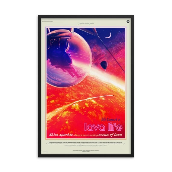 Exoplanet Travel Bureau #1 of 7, 24" x36" Framed Giclée Poster, Black Wood Frame, Acrylic Covering, Fake Retro Style NASA Travel Poster