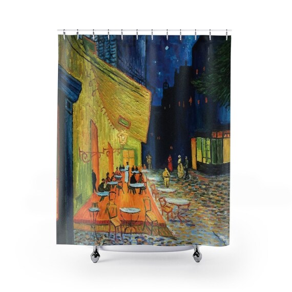 Cafe Terrace At Night, Polyester Shower Curtain, Vintage, Antique Painting, Vincent Van Gogh, 1888