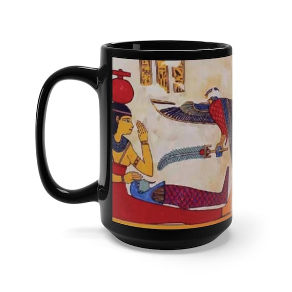 The Birth Of Osiris, Black 15oz Ceramic Mug, Ancient Egyptian Painting, Coffee, Tea