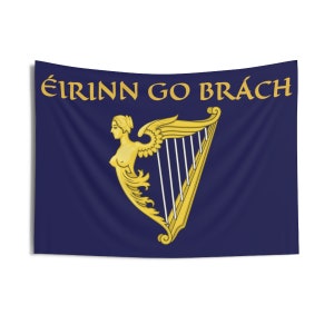 Eirinn Go Brach, 36"x26" Indoor Wall Tapestry, Ireland, Blue Harp Flag, Coat Of Arms, Irish Pride, Wall Decor, Room Decor