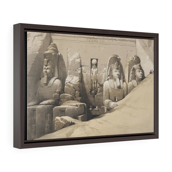 Abu Simbel Temple - Front, 18"x12" Framed Canvas Print, 19th Illustration, Egypt