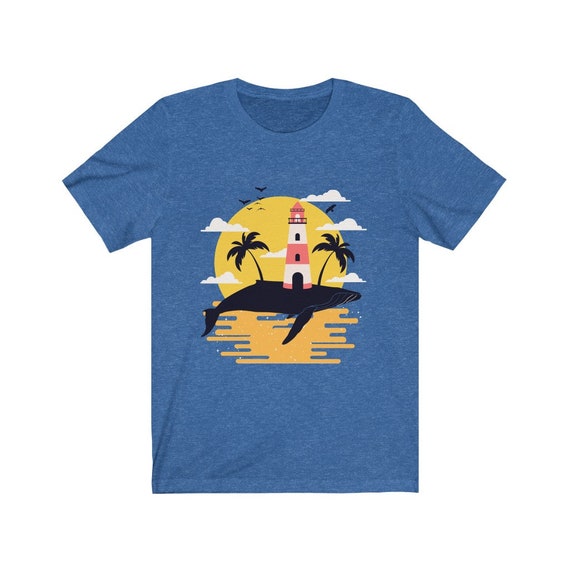 Blue Whale Island Heather Bella+Canvas Soft T-shirt Vintage Inspired Island Image