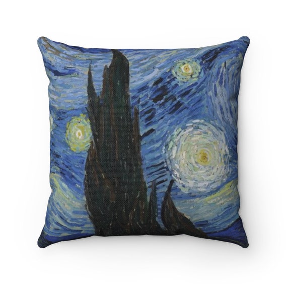 Starry Night, Spun Polyester Square Pillow, Vintage Painting, Van Gogh 1889