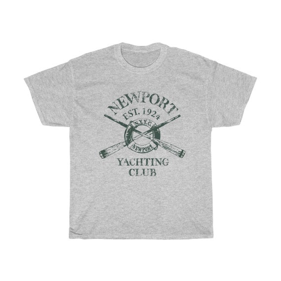 Newport Yachting Club - Unisex Heavy Cotton Tee With Vintage Inspired Image Of Two Oars Crossing A Life Preserver.