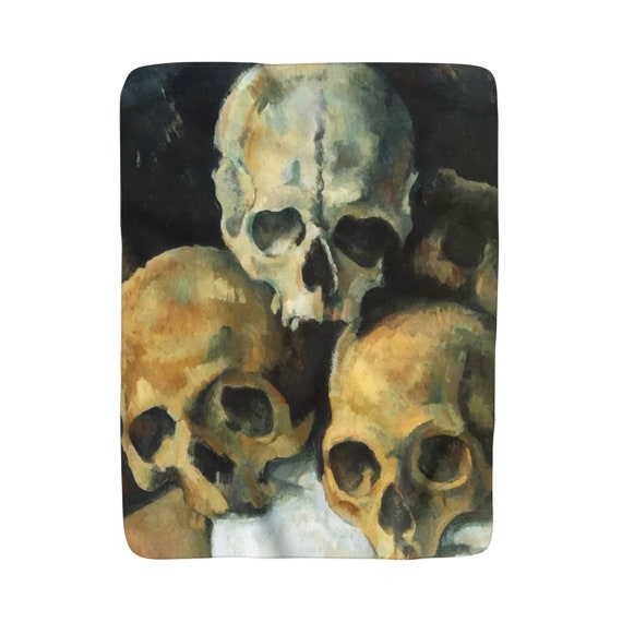 Pyramid Of Skulls, Sherpa Fleece Blanket, Vintage, Antique Painting, Paul Cezanne, 1900, 50"x60"