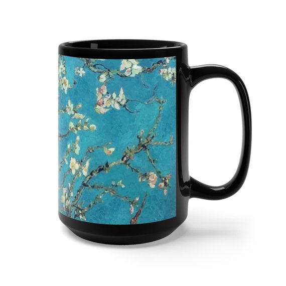 Almond Blossoms, Black Ceramic Mug, 15oz, Vincent Van Gogh, Coffee, Tea