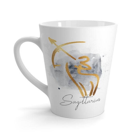 Sagittarius 12oz White Ceramic Latte Mug, Zodiac, Astrology Gift, Art Deco, Coffee, Tea