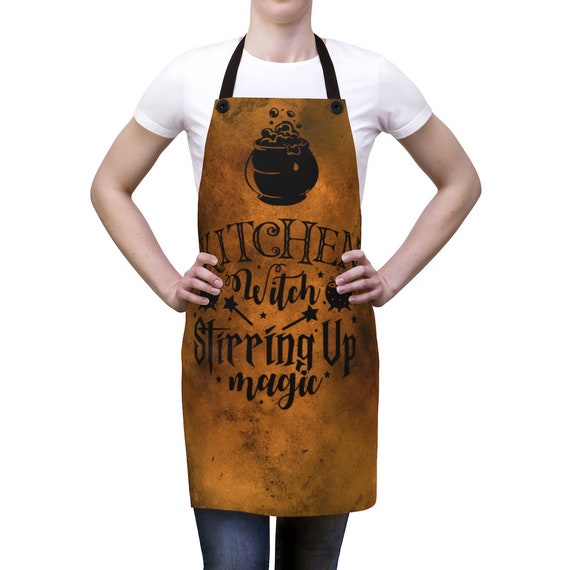 Kitchen Witch Stirring Up Magic, Kitchen Apron, Boiling Cauldron, Witchcraft