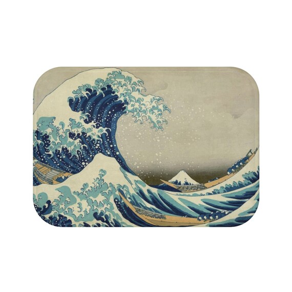 The Great Wave off Kanagawa, 24"x17", Bath Mat, From A Vintage Woodblock Print