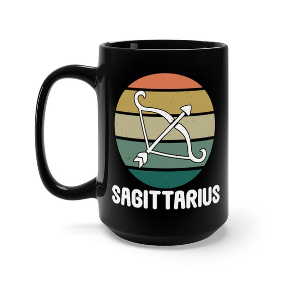 Sagittarius, Black 15oz Ceramic Mug, Archer, Retro Vintage Style, Zodiac Sign, Astrology Gift, Coffee, Tea