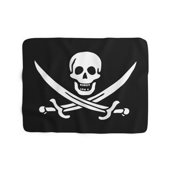 Jolly Roger Pirate Flag Sherpa Fleece Blanket, Skull And Crossed Cutlasses