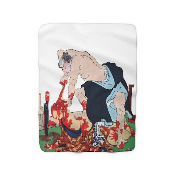 Angry Samurai, 50"x60" Sherpa Fleece Blanket, Vintage Japanese Woodblock