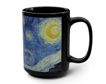 Starry Night, Black Ceramic Mug, 15oz, Vincent Van Gogh, Impressionism