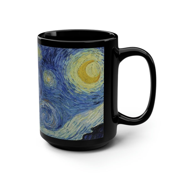 Starry Night, Black Ceramic Mug, 15oz, Vincent Van Gogh, Impressionism