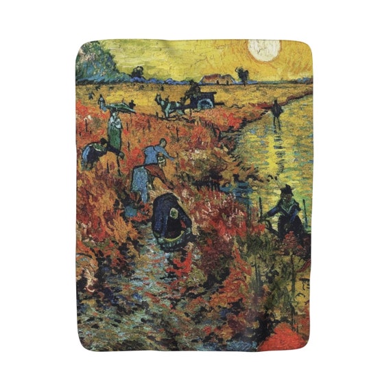 Red Vineyard, Sherpa Fleece Blanket, Vintage, Antique Painting, Vincent Van Gogh, 1888, 50"x60"