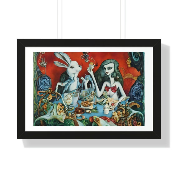 Alice At The Tea Party, 16"x24" Framed Poster, Surreal, Alice In Wonderland