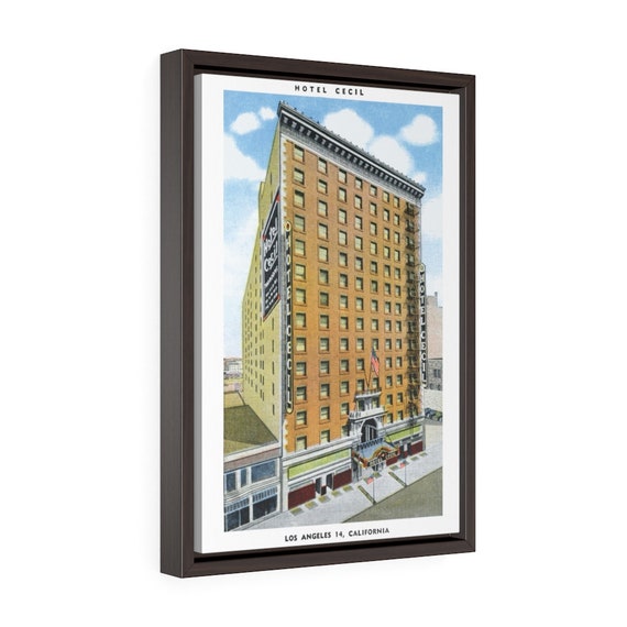 Hotel Cecil Los Angeles, 12"x18" Framed Canvas Print, AKA Horror Hotel, From A Vintage Postcard Circa 1930, Americana