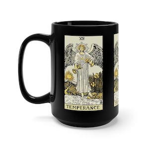 Temperança, caneca de cerâmica preta de 15 onças, carta de tarô, arcanos maiores, do baralho vintage Rider-Waite, café, chá