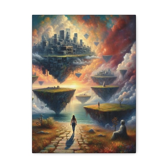 Islands In The Sky, Canvas Print, Fantasy, Alternate Reality, Sci-Fi, Science Fiction, Otherwordly, Colorful, Floating City