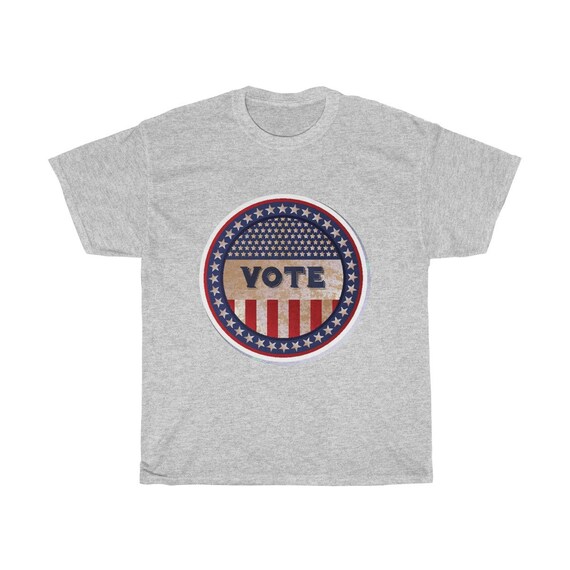 Vote - Unisex Heavy Cotton Tee With Vintage Inspired Image Of An Old Time Voting Button, Activism