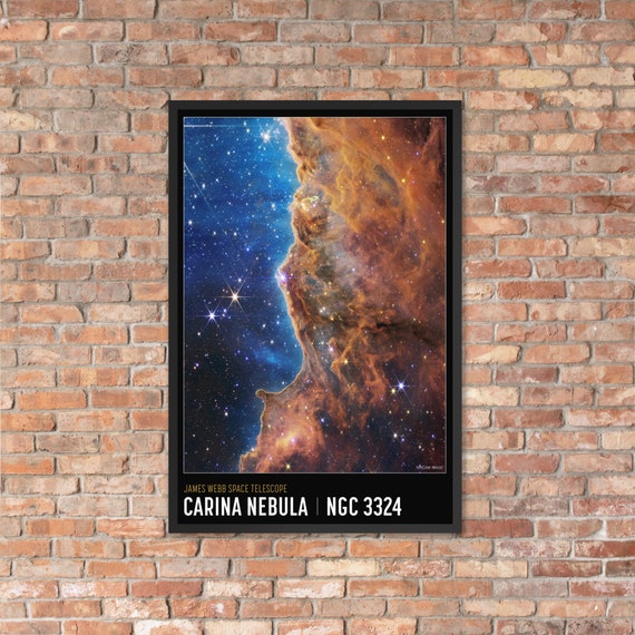 Carina Nebula. 24" x36" Framed Giclée Poster, Black Wood Frame, Acrylic Covering. Image From NASA James Webb Telescope