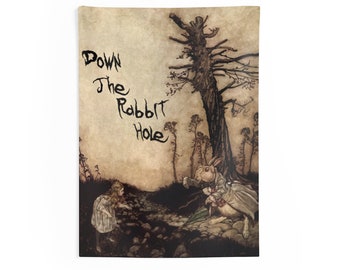 Down The Rabbit Hole, 26 &quot;x 36&quot; Indoor Wandteppich, Arthur Rackham, weißes Kaninchen, Alice im Wunderland, Raumdekor