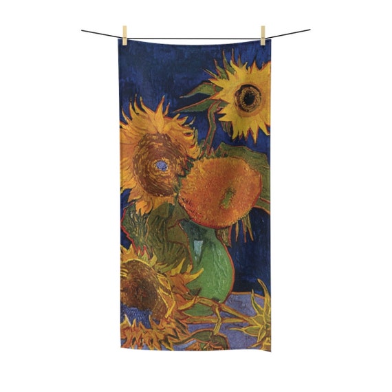 Six Sunflowers, Bath Towel, Vintage Painting, Van Gogh 1888