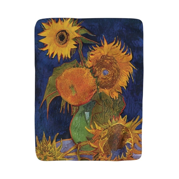 Six Sunflowers, Sherpa Fleece Blanket, Vintage, Antique Painting, Vincent Van Gogh, 1888, 50"x60"