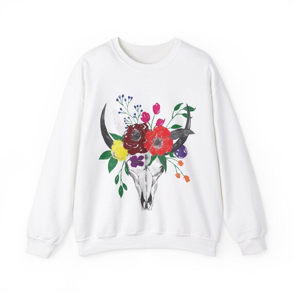 Skull & Flowers Sweatshirt, Georgia O'Keefe Inspired