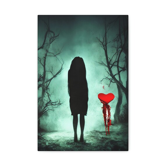 My Heart Bleeds For Thee, 12"x18" Canvas Print, Dark, Witch, Witchcraft, Fairy Tale, Scary, Moody, AI Art, Artificial Intelligence