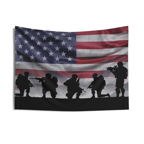 American Soldiers, 36"x26" Indoor Wall Tapestry, American Flag, Patriotic, Patriotism, U.S. Military, Wall Decor, Room Decor