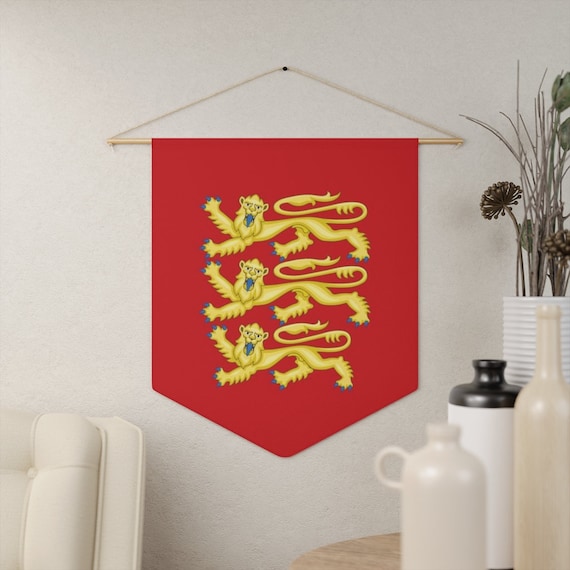 Plantagenet Lions, 18"x21" Indoor Wall Pennant. Royal Arms of England, English Pride, British Pride, English