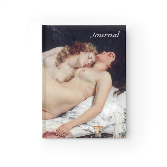 Victorian Lesbians, Hardcover Journal, Ruled Line, Vintage Painting, Gustave Courbet, 1866, Pride Month