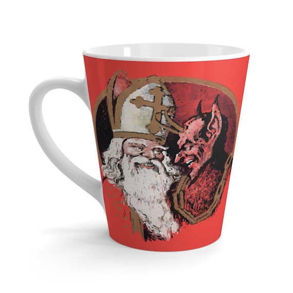 St. Nicholas & Krampus, 12oz Latte Mug, Christmas, Vintage Image, German Postcard, XMAS Gift, Coffee, Tea