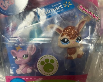 Littlest Pet Shop Sparkle/Glitter/Shimmer Angora Bunny Rabbit #2481 & Mouse #2480 Hasbro LPS