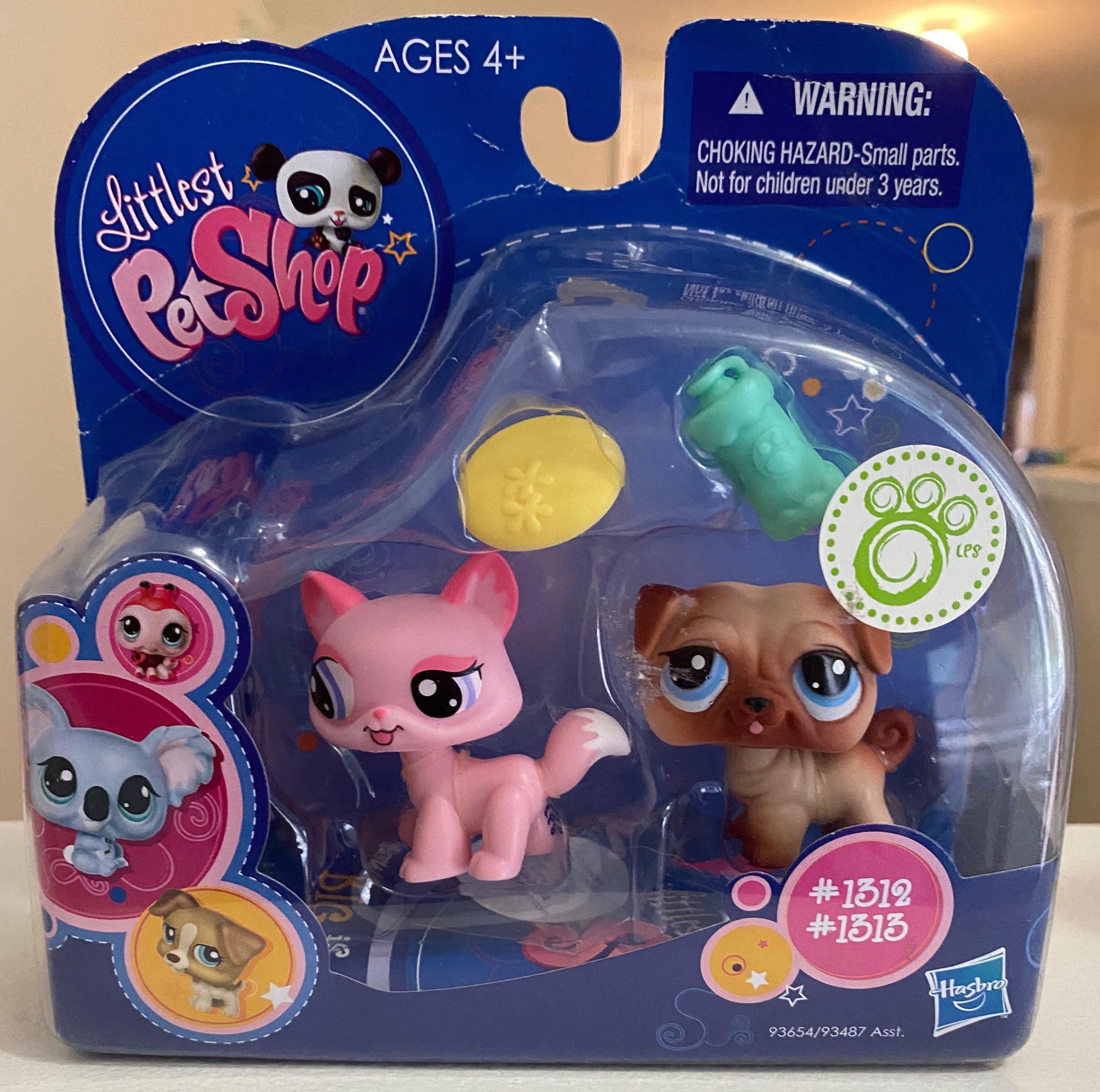 Littlest Pet Shop Pug Puppy Dog 1312 and Pink Walking Kitten/cat 1313 W/  Accessories Hasbro LPS - Etsy